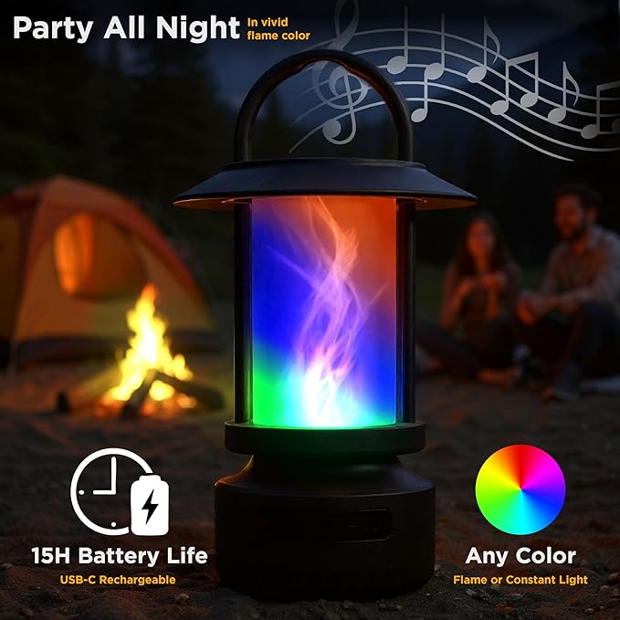 FoxFlame Bluetooth Outdoor Speakers-Realistic LED Flame with 13Color Options, Powerful 5W Sound,Wireless Outdoor Speakers with Deep Bass for Parties,Camping,Tailgating & Home Ambience (1Pack)