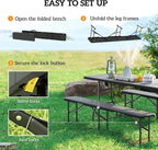 Outsunny 2-Pack 6 Ft. Plastic Folding Benches, Portable Foldable Bench Seats with Carrying Handle, Non-Slip Mat, HDPE Tabletop, Picnic Benches for Camping Dining Picnic BBQ Sports, Black