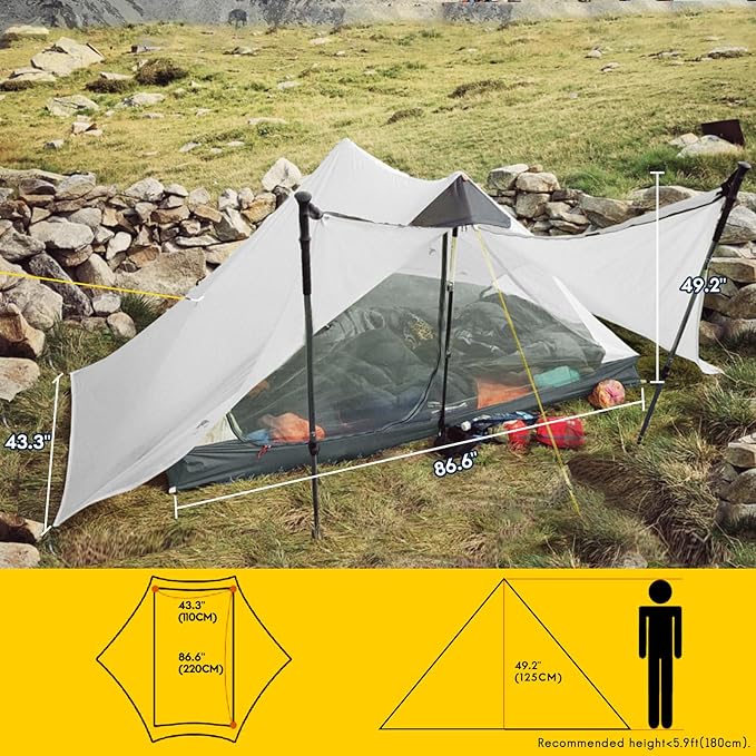 LANSHAN Ultralight Tent 3-Season Backpacking Tent for 1-Person or 2-Person Camping, Trekking, Kayaking, Climbing, Hiking