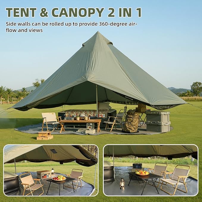 YOLENY Bell Tent, Yurt Tent 4/6/8/10 Person 4 Season Waterproof Glamping Tents w/Stove Jack for Family Camping Outdoor Party, Glamping Tents for Camping - 10/13.1/16.4FT