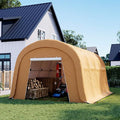 Carport 10 x 20 ft Outdoor Portable Storage Shelter Shed with 2 Rolled up Zipper Doors, Waterproof and UV Resistant Portable Garage Party Tent, Heavy Duty Car Canopy for Car, Truck, Boat, Brown