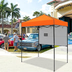 EAGLE PEAK 6x4 Instant Pop Up Canopy Tent with 1 Half Wall Panel, Straight Leg Sun Shelter, Portable Canopy with Carry Bag for Camping, Beach & Sports, Orange