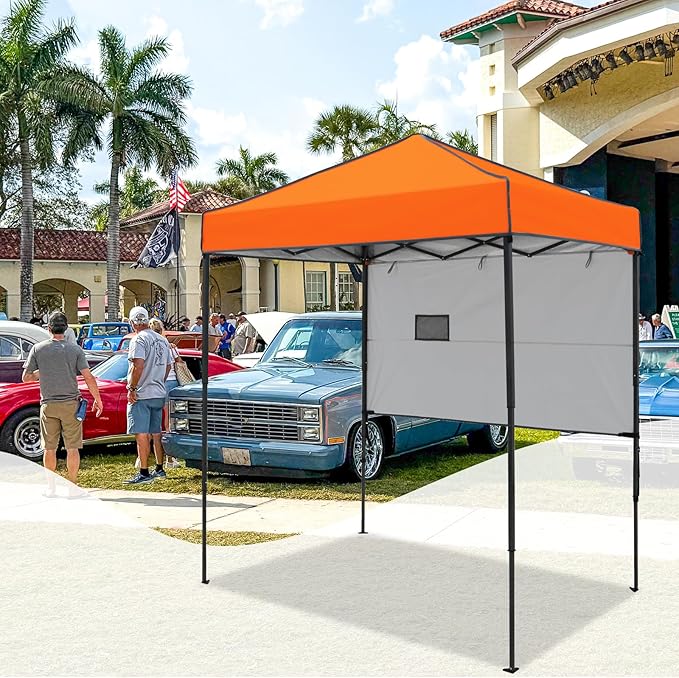 EAGLE PEAK 6x4 Instant Pop Up Canopy Tent with 1 Half Wall Panel, Straight Leg Sun Shelter, Portable Canopy with Carry Bag for Camping, Beach & Sports, Orange