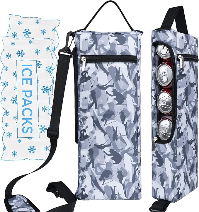 Golf Cooler Bag Plus Ice Pack Soft Sided Insulated Cooler Bag- Holds 6 Pack of Cans or 2 Wine Bottles - Grey Camo Golf Beer Sleeve Black Fits Discreetly in Golf Bags