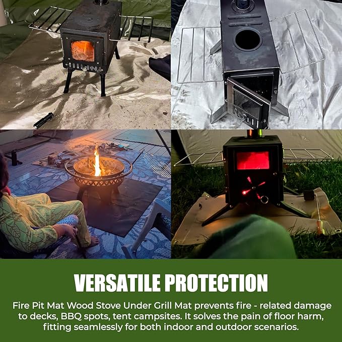 40"x 40" Fire Pit Mat - Fireproof & Heat Resistant Wood Stove Mat for Deck, Patio, Lawn - Fiberglass Insulation Floor Protector for Camping, BBQ, Tent Stoves