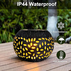 Mothers Day Gifts Solar Table Light Outdoor Waterproof- Solar Powered LED Lantern Hollowed-Out Black Metal Desktop Decorative Lamp for Indoor Desk Bedroom Patio Garden Pathway Yard
