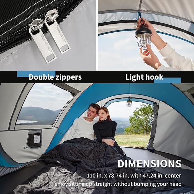 EchoSmile Instant Pop Up Camping Tent, 2/4/6 Person, Easy Setup Tent, Water Resistant Dome, Portable with Carry Bag