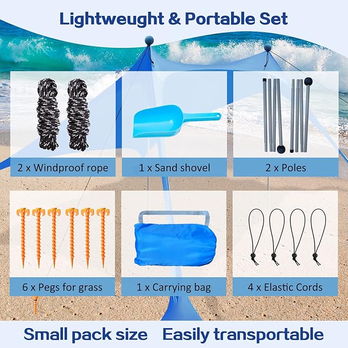 Beach Canopy Beach Tent Pop Up Shade 7.5X7.5 FT Portable Sun Shelter Extra Windproof Rope Stable Sun Protection with Carry Bag Easy Set Up for Family Outdoor Camping Fishing Backyard Picnics