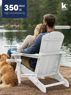 KINGYES Folding Adirondack Chair Set of 4, Dual Cup Holders & All-Weather HDPE, Wood-Like Patio Chair for Backyard, Camping, Pool & Fire Pit, White