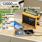Weather Radios Portable AM FM NOAA Alert with Battery Backup 12000mAh 44400mWh, Fast Solar Power, Emergency Radio Hand Crank Flashlight, Reading Lamp SOS for Home Outdoor Camping