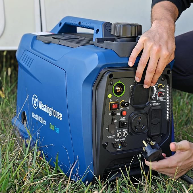 Westinghouse 4000 Peak Watt Super Quiet Dual Fuel Portable Inverter Generator, Wheel & Handle Kit, Gas & Propane Powered, RV Ready, CO Sensor, Parallel Capable