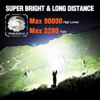 Wdtpro Rechargeable LED Flashlights High Lumens, Super Bright 90,000LM Rechargeable Flashlight with LCD Display, 5 Modes & Waterproof Powerful 10000mAh Handheld Flashlight for Camping Emergency Orange