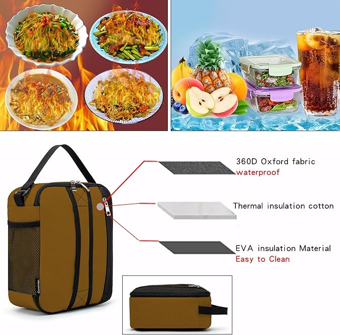 BEIMILY Lunch Box for Men Women Adults,Small Insulated Lunch Bag for Office Work Picnic,Reusable Portable Lunchbox,Soft Cooler Tote Bag(Brown)