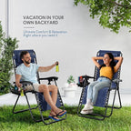 Nestl Zero Gravity Chairs, Portable Patio Lounge Chair Outdoor with Pillows & Cup Holder Trays, Adjustable Steel Mesh Reclining Camping Chair, Folding Patio Lawn Chair for Deck, Beach, Yard - Blue