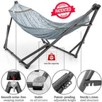 Tranquillo Combo x2 Hammocks with Stand for Outside & Tree Straps, Heavy Duty Hammock with Stand 600lbs for Indoor Outdoor Patio Backyard, x2 Hammocks for 2 Person (Combo - Grey, Medium)