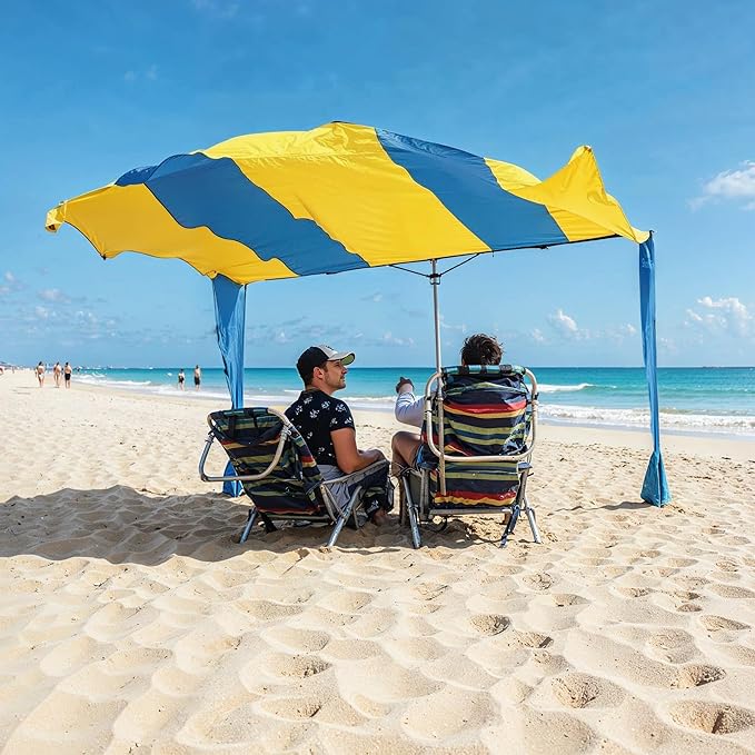 Shark FIN Shade Beach Tent Wind Sun Canopy Portable Easy Set Up UPF 50+ No Assembly Required 3-30 MPH - 1 to 8 People - Tie Downs Included - 2 Sizes Large 9' X 10' & Giant 13.5' X 10' PATENTS Pending