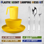 Scout Camping Mess Kit for Person Boy Scout Dishes Set Girl Scout Mess Kit with Mesh Bag Reusable Light Weight Eating Utensils Plastic Camping Cutlery Set for Travel Camp