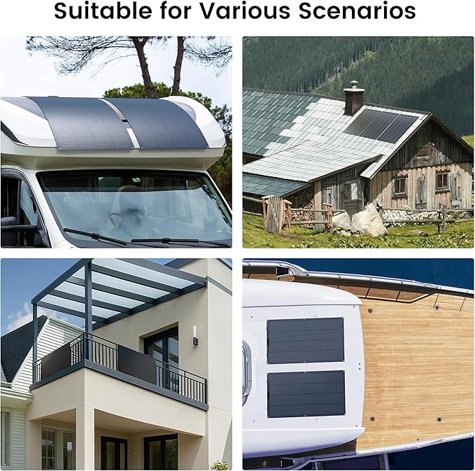 Flexible Solar Panel 400W, 2PCS 24V 200 Watt Solar Panels N Type 10BB Mono Cell 25% High-Efficiency IP68 with Solar Connectors Y Branch Parallel Adapter Cable for Homes RV Camping Boat Curve Surfaces