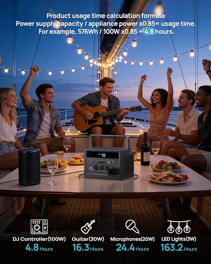 DARAN Portable Power Station 1000W (Surge 2000W), Solar Generator with 100W USB-C PD Fast Charging，576Wh LiFePO4 Battery for Camping, Home, Power Outages, RV and Emergency