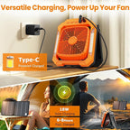 26800mAh Portable Fan Rechargeable with 18W Detachable Solar Panel, Quiet Battery Powered Camping Fan Cordless with LED Lantern,3 Speed,Timer,USB-C,for Bedroom Tent Home Office Desk Hurricane(Orange)