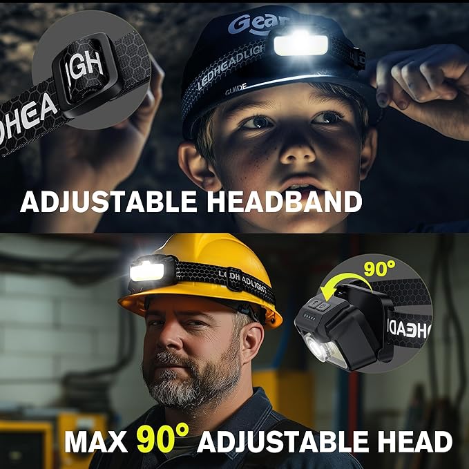 2 Pack Headlamp Rechargeable, 1300 Lumen Lightweight Bright with White Green Red Headlamp Flashlight, Waterproof Head Lamp,14 Modes for Outdoor Camping Running Cycling