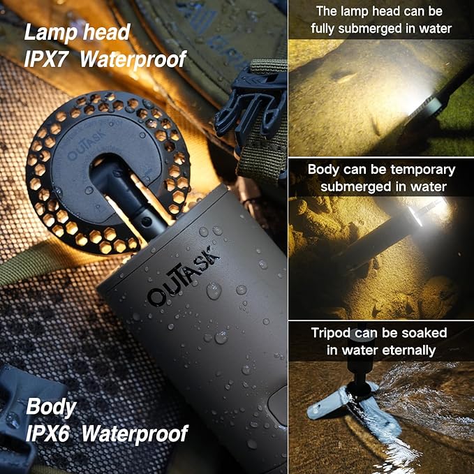 Camping Lantern Rechargeable, Portable Magnetic Camping Lights with 12000mAh Battery, Telescoping IPX6/IPX7 Waterproof Flashlights, Camping Lamp for Emergency, Camping, Hiking (Tactical Brown)