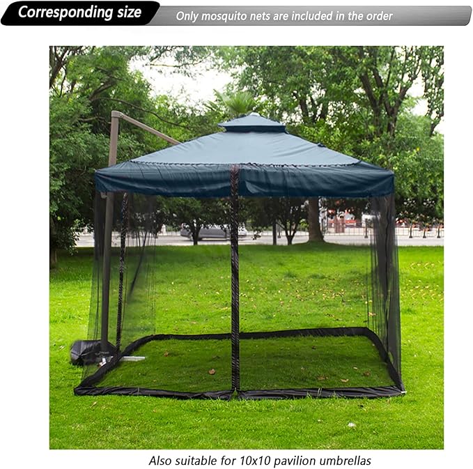 10x10 Mosquito Netting for Patio Canopy Tent/Pop Up Canopy Tent,Double Door Side Screen Easy Installation Black（Only Mosquito Net No Frame） (Around 10x10FT)
