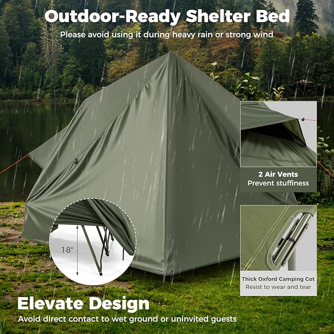 GYMAX 2-Person Camping Cot Tent, Foldable Off-Ground Cot Bed Combo with Portable Wheeled Bag, Waterproof Rainfly, 2 Mesh Doors & Skylight Roof for Adults, Hiking, Backpacking, Outdoor