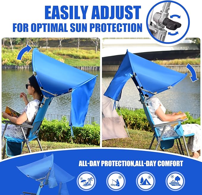 XL Universal Beach Chair Umbrella Canopy, UPF 50+ Chair Sun Shade Attachment with Adjustable Clamp for Camping, Lawn, Wheelchair, Tanning, Zero Gravity, Lounge, Outdoor Chairs, Oversized, 2 Pack