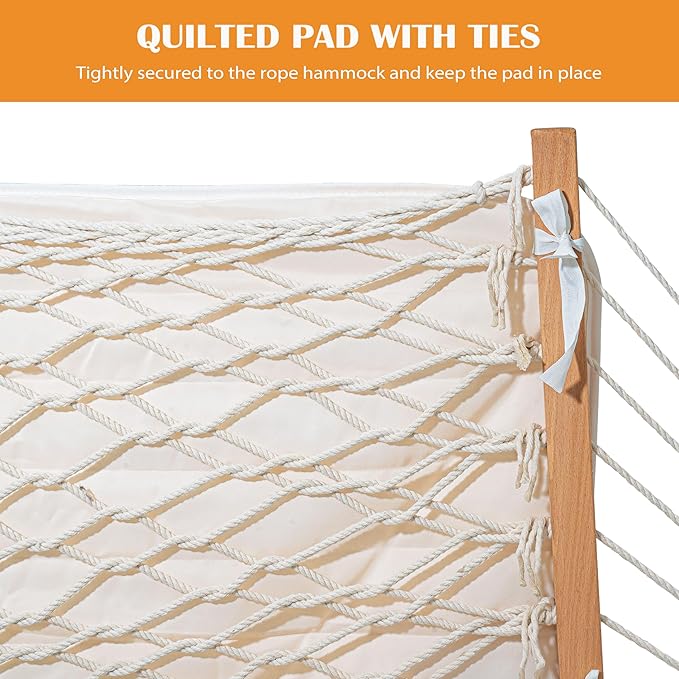 Lazy Daze Hammocks 2 Person Hammock Pad and Pillow Set, Double Polyester Quilted 78" x55" Replacement Pad for Rope Hammock, Cream