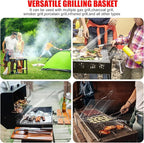 Grill Baskets Fish Grilling Basket for Outdoor Grilling Barbecue Stainless Steel Folding Grill Accessories with Removable Handle, Grill Basket for Bar, Camping, Picnics & Parties. Amazing Grill