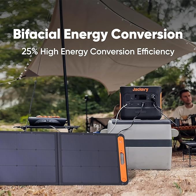 Jackery SolarSaga 100W Bifacial Portable Solar Panel for Explorer 240/300/500/1000/1500 Power Stations, Foldable Solar Cell Solar Charger with USB Outputs for Phones, Rooftops, Outdoor Camping and RVs