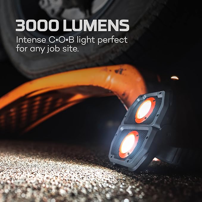 NEBO OMNI 3K Rechargeable Work Light | 3000 Lumens COB, 6 Light Modes, Rotating Magnetic Handles, Built-In Power Bank, Water Resistant, Portable Camping Lantern, Includes USB-C Charging Cable