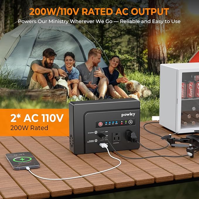 Powkey Portable Power Station 200W, 146Wh Portable Solar Generator Battery Pack with 2 Pure Sine Wave AC Outlets/4 USB A/1 DC Port, Lithium Battery Backup Power Supply for Camping Travel Outdoor Home