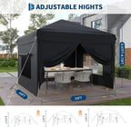 10x10 Pop Up Canopy Tent with 4 SideWalls, Easy Up Canopy with 3 Adjustable Height, Outdoor Sun Shade with 4 Sandbags & Carrying Bag for Camping, Parties,Outdoor Events-Black