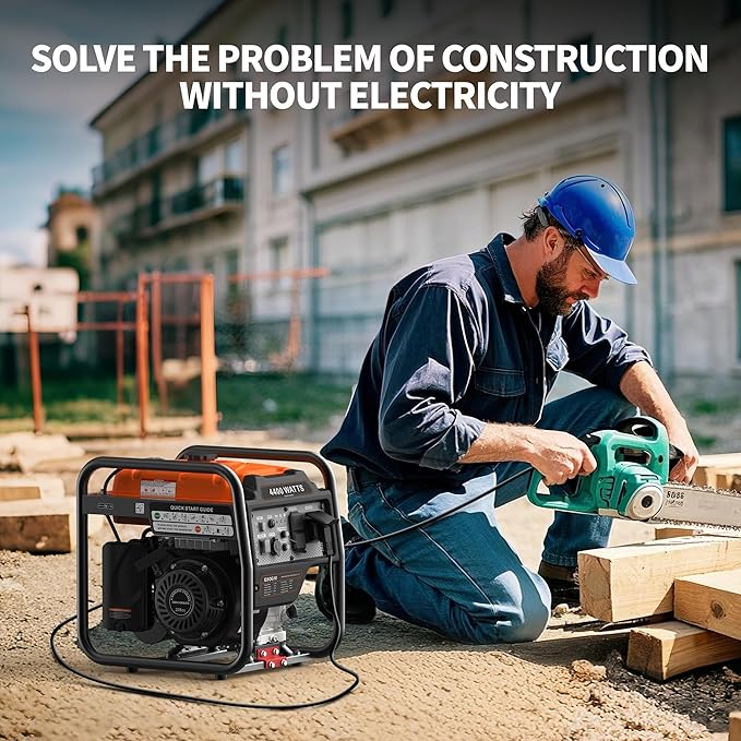 4400 Watts Portable Open Frame Inverter Generator, Gas Powered Generator with ECO Mode, Low Oil Shutoff, Lightweight & Quiet for Home Use and Emergency Backup, Camping, EPA Compliant