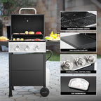 MASTER COOK 3 Burner BBQ Propane Gas Grill, 472 Sq. In. Cooking Area, 30,000 BTU Stainless Steel Barbecue Grill with Two Foldable Shelves for Outdoor Patio, Backyard