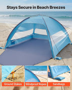 VEVOR Beach Tent Sun Shelter for 6 Person, UPF 50+ Protection, Portable Sun Shade Beach with Carrying Bag & Sand Pockets, Lightweight and Easy Setup Beach Umbrella for Camping Fishing Outdoor Picnic