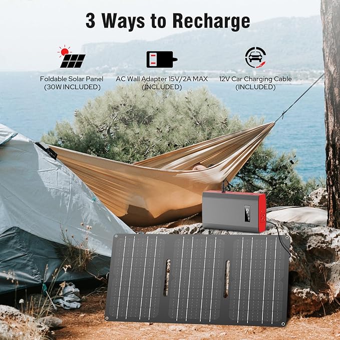 300W Portable Solar Generator with Panel, 65W 110V Portable Power Bank with DC AC Outlet with Solar Panel Charger 60W Set for Laptop Smart Devices Tent Camping Outdoor Hiking Power Outage