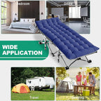 LILYPELLE Folding Camping Cot, Extra Wide Heavy Duty Sleeping Cots with Carry Bag, Double Layer Oxford Portable Travel Camp Cots for Home, Office Nap and Outdoor Beach