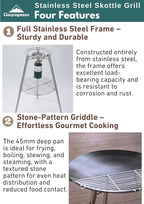 CAMPINGMOON Skottle Grill Cooking System Kit 18 inch Carbon Steel Pan Adjustable Legs Portable Camp Cooking Gear with Carry Bag (Skottle propane stove set)