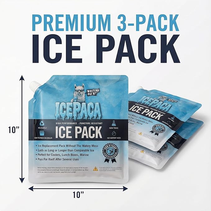 Ice Pack for Coolers, (3 Pack) High Performance, Reusable Long-Lasting Cold Pack for Lunch Boxes, Camping, Travel & Marine Use – Non-Toxic, Leakproof, No Watery Mess