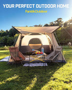 FanttikOutdoor Zeta C8/C10 Apex Camping Tent, 8/10 Person Instant Cabin Tent Setup in 60s, Family Tent with Carry Bag for Family Camping & Hiking, Waterproof, Upgraded Ventilation