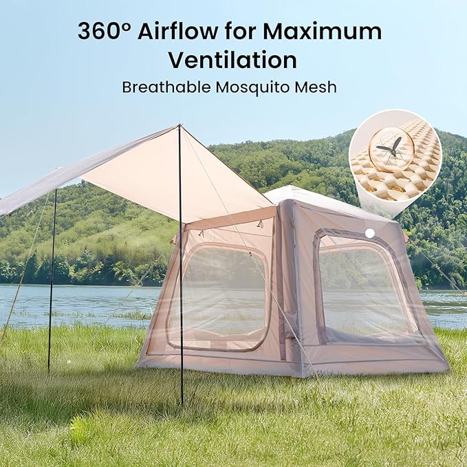 ABORON 2/6/8/10/12 Person Inflatable Camping Tent, Easy Setup Blow Up Tent with Hand Pump, PU3000mm Waterproof & Breathable 4 Season Glamping Tent for Outdoor Camping
