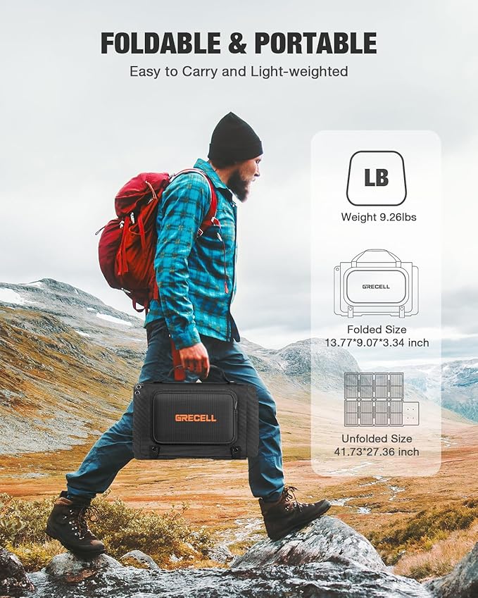 GRECELL Portable Power Station 300W with 80W Foldable Solar Panel, 230Wh LiFePO4 (LFP) Battery with Portable Solar Charger IP67 Waterproof Outdoor Cell Phone Solar Charger for Camping