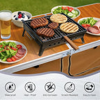 VINGLI 4 Ft Folding Table, Aluminum Camping Table, Picnic Table with Storage, Adjustable Height for Outdoor Beach BBQ Backyards Travel Party (Brown)