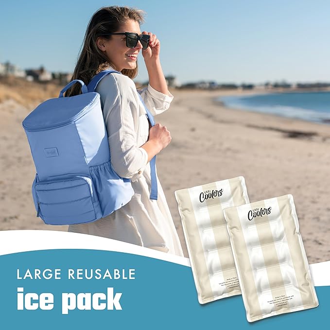 Cool Coolers Reusable XL Soft Ice Packs for Coolers, Long-Lasting Lunch Box Ice Pack, High Performance Quick Freeze, 2Pk, Taupe Stripe