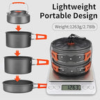 Collapsible Camping Cookware Set, Portable 4-in-1 Outdoor Camping pots and Pans Set with Nonstick Frypan, Pot, Kettle & Carry Bag, Hard-Anodized Aluminum for Camping, Hiking (2-6 Person)