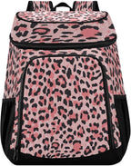 Leopard Pink Cooler Backpack Insulated Waterproof Leak Proof Beach Cooler Bag Lightweight Lunch Picnic Camping Backpack Cooler for Men and Women