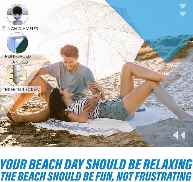 Beach Umbrella Sand Anchor - Heavy Duty Base with Spiral Screw for Strong Wind Resistance - Rust-Resistant and Fits Poles Under 1.5" Diameter - Universal Stand Holder - 9.5"x15"×3.5", White